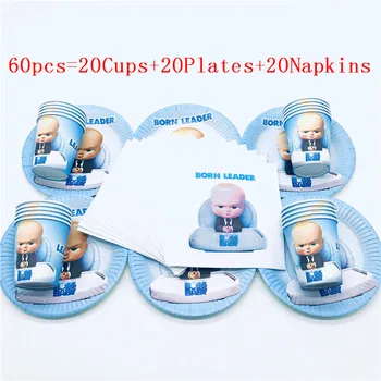 

40pcs/60pcs Cartoon Boss Baby Theme kids Birthday Party Wedding Paper Cups Plates Napkins Event Party Paper Tableware Set Supply