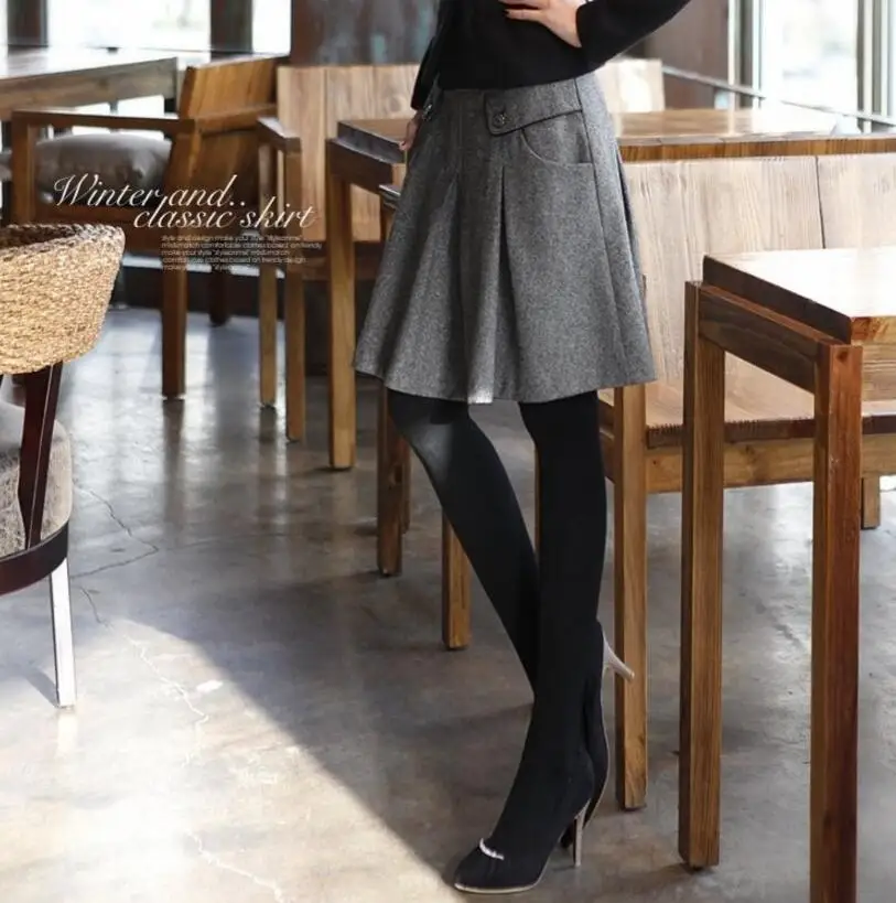 Мода осень зима Женская юбка Женская Плюс Размер плиссированная юбка высокая талия шерстяная юбка юбки женские S399