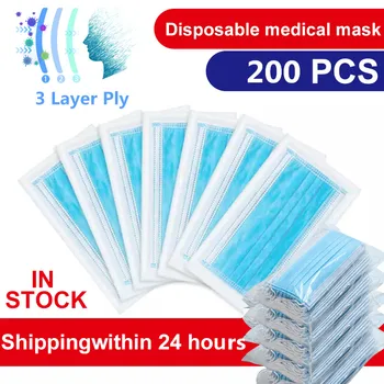 

Mask 50-200PCS Medical Mask With Box Surgical Mask 3-layer Disposable Mask Non Woven Anti-Dust Earloops Masks Fast Shipping