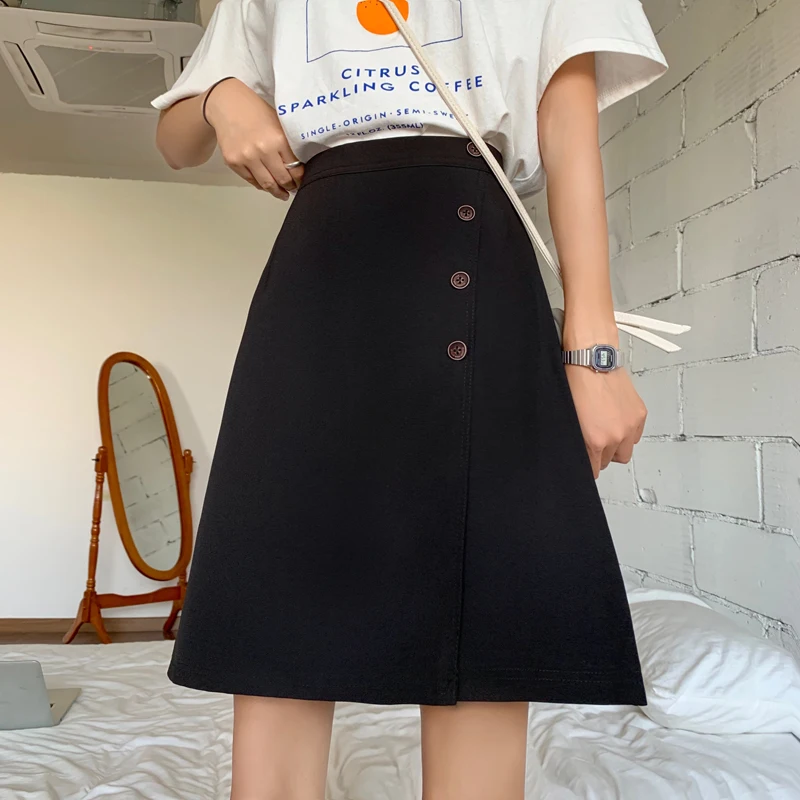 Юбки Женские Ulzzang уличная элегантная летняя 2019 новая однотонная Ретро винтажная универсальная простая Женская юбка s шикарная Повседневная