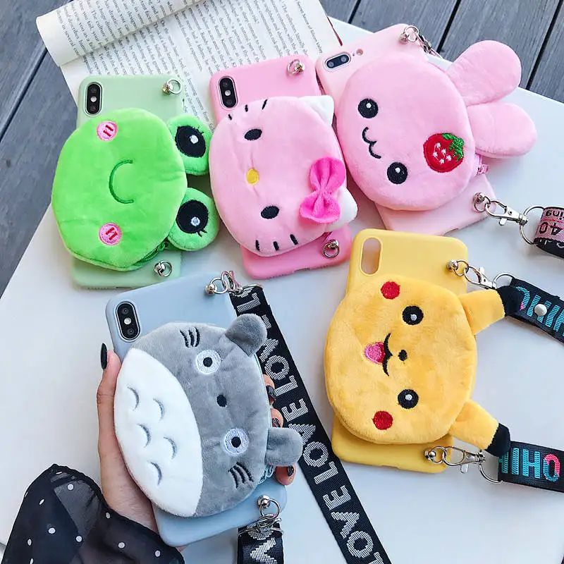 

for Samsung Galaxy Note 8 9 10 S7 Edge S8 S9 S10 5G S10E J4 J6 J8 A6 A7 A8 Plus A9 2018 case cute fur cartoon coin wallet soft