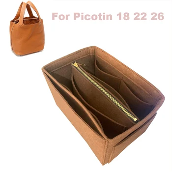 

For Picotin 18 22 26 Organizer Purse Insert Handmade 3MM Felt Tote Bag Organizer Pockets( Detachable Pouch w/Metal Zip)