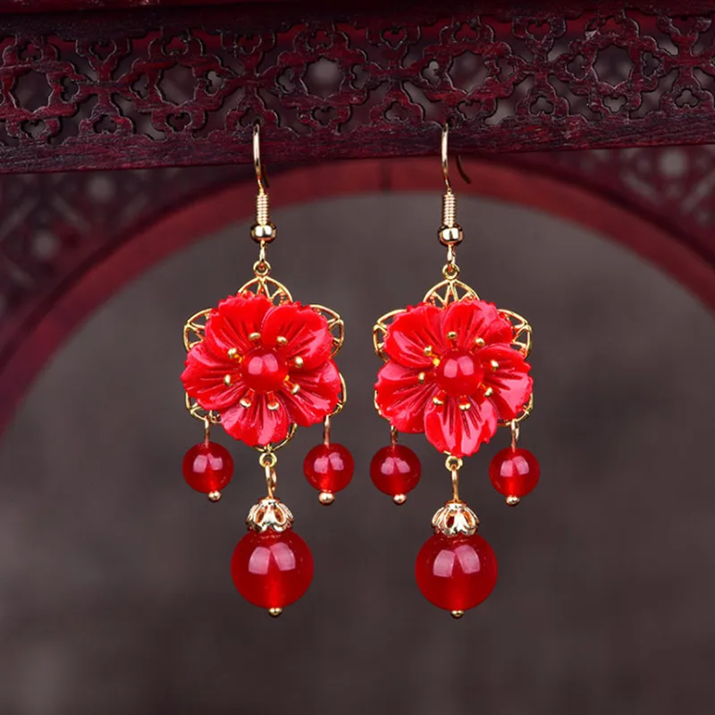 Yanting, красные цветочные серьги для женщин, ручная работа, Этническая Серьга Brincos, женские модные серьги для невесты, Новое поступление 0138