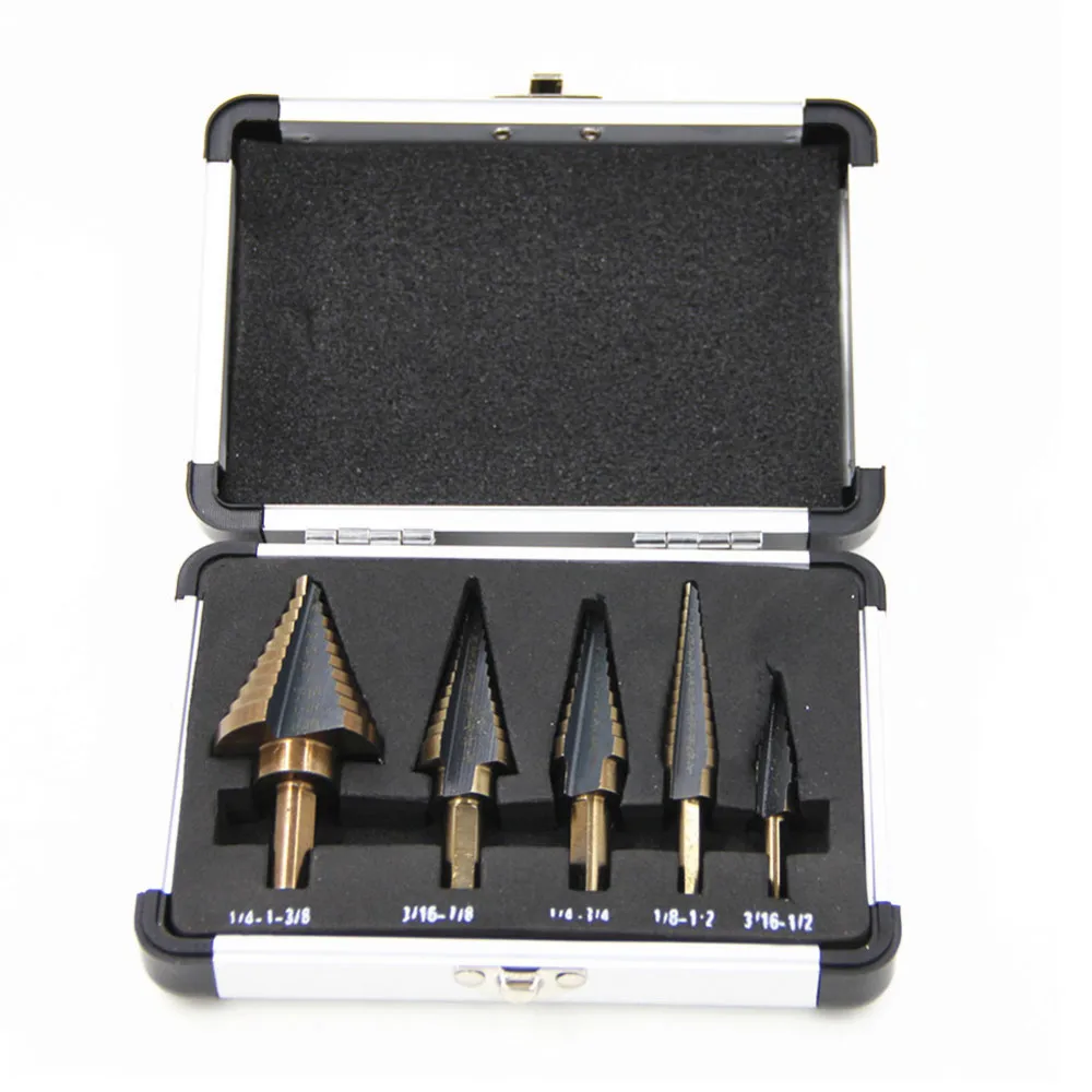5pcs Hss Step Drill Bit Set Cone Hole Cutter Taper Metric 1/4-1-3/8 3/16-7/8 1/4-3/4 1/8-1/2 3/16-1/2 Metal Hex Core Drill Bits 5pcs Hss Step Drill Bit Set Cone Hole Cutter Taper Metric 1/4-1-3/8 3/16-7/8 1/4-3/4 1/8-1/2 3/16-1/2 Metal Hex Core Drill Bits