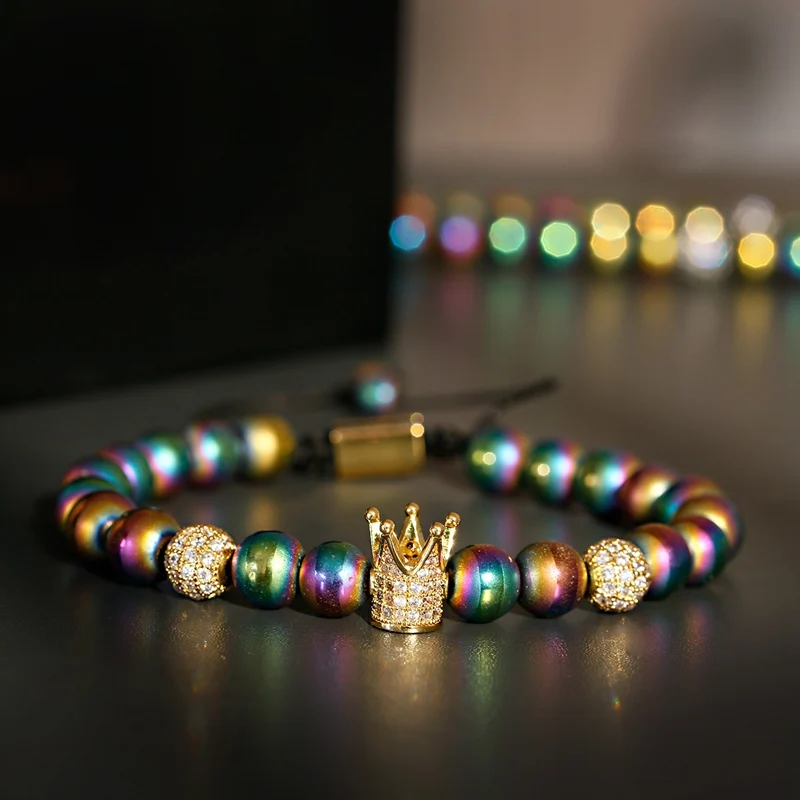 Classic Luxury Men Bracelets&Bangles CZ Zircon Crown Colorful Stone Beads Macrame For Women Jewelry Bileklik