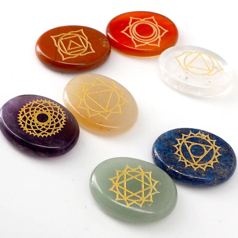 Chakra Stones-Reiki Healing Crystal With Engraved Chakra Symbols Chakra Stones-Reiki Healing Crystal With Engraved Chakra Symbols