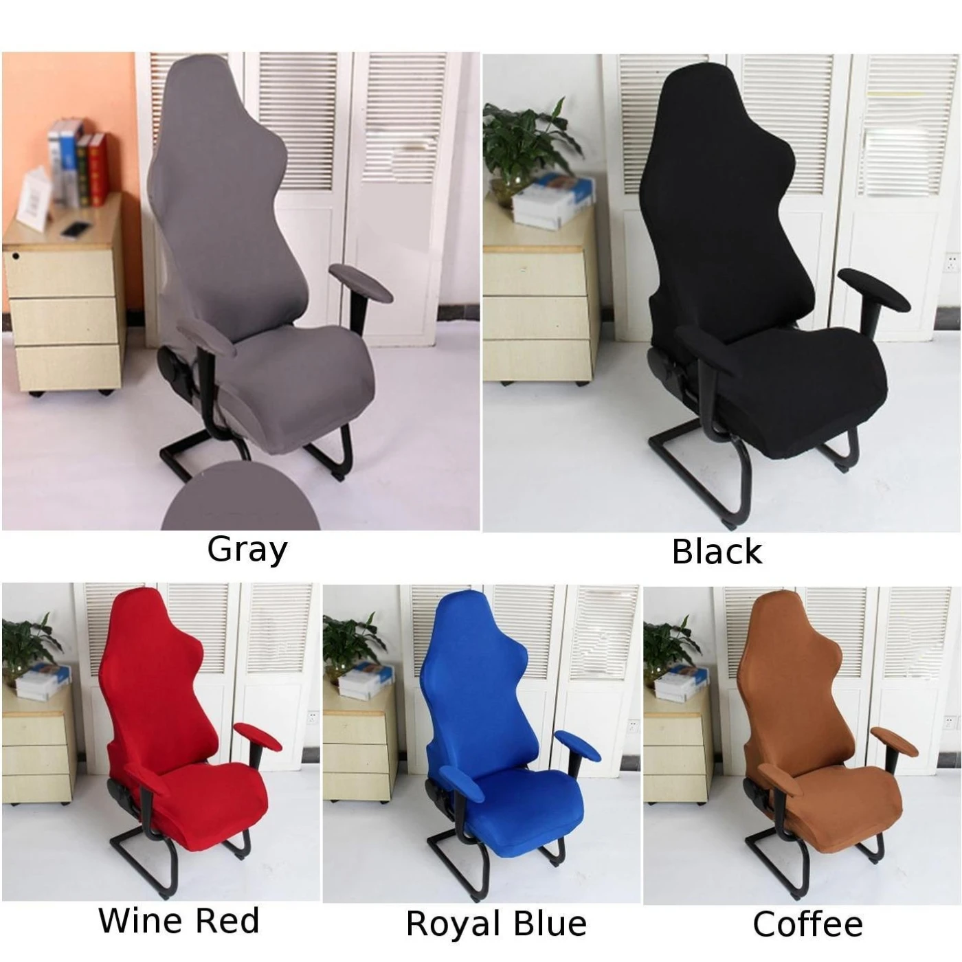 Blue Computer Stretch Swivel Gaming Racing Chair Slipcover Armchair Cover 