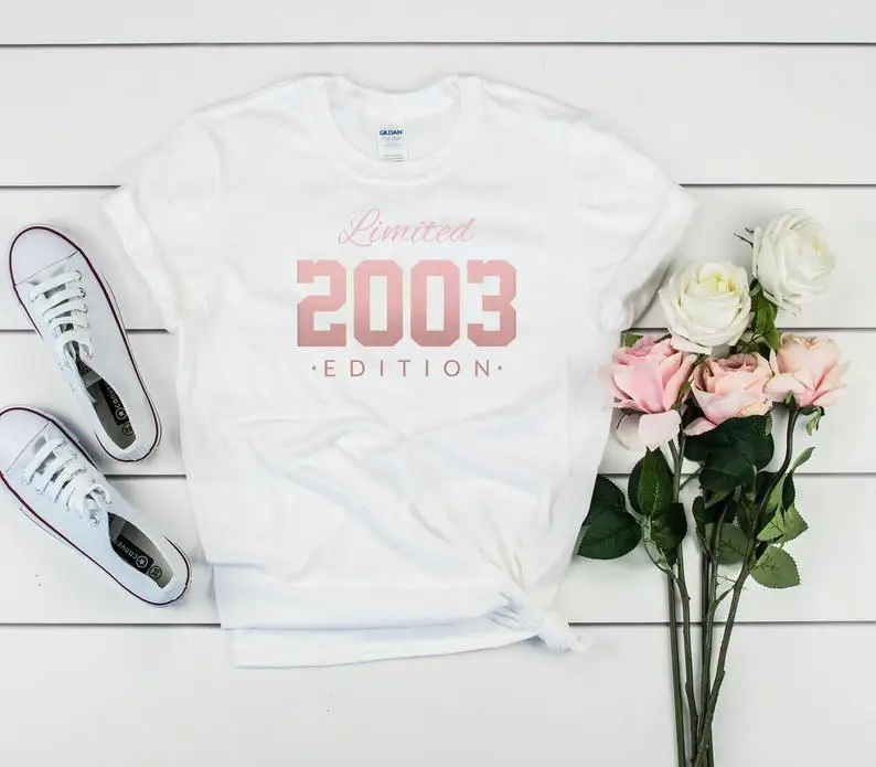 Футболка из розового золота 2003-18 дней рождения, футболки для вечеринок могут быть изготовлены по индивидуальному заказу. Летняя хлопковая рубашка унисекс в стиле Харадзюку