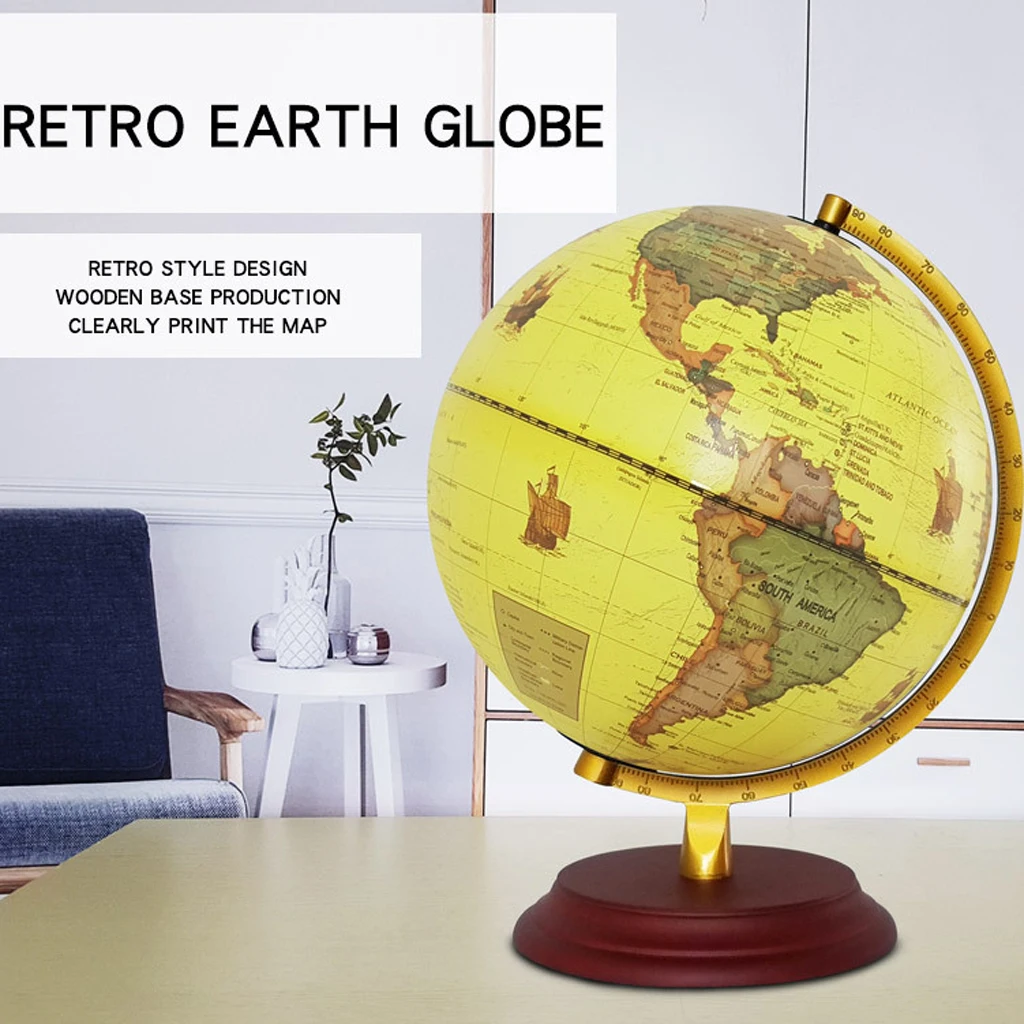 Retro Style Geographical World Globe Map Lights Lamp Toy Educational Yellow