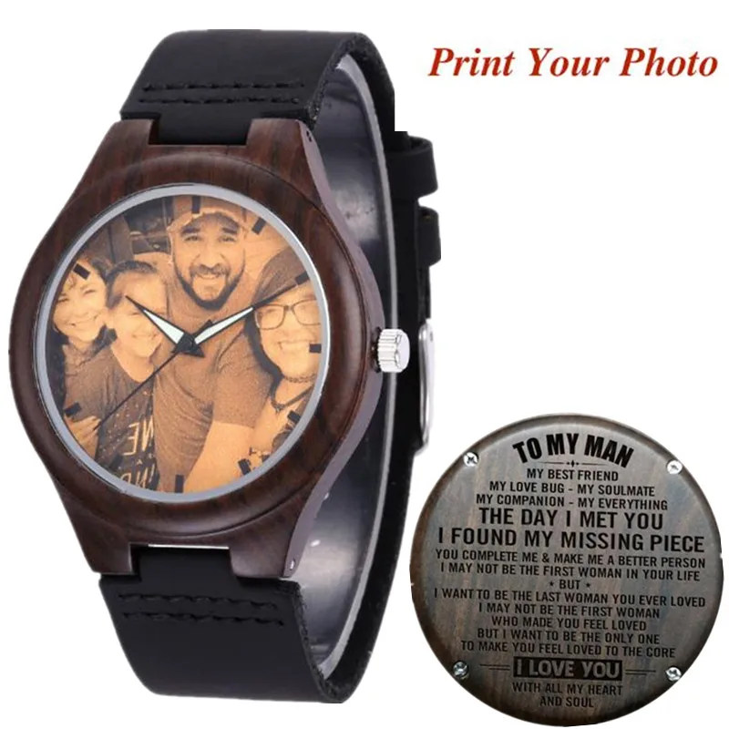 

Personalized Engraved Customized LOGO Printing Your Own Photo Men Watch Unique Wooden Wristwatch Creative Gift for Lovers Sons