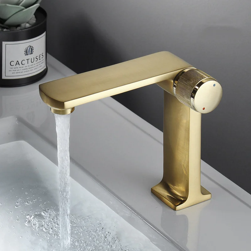 

Bathroom Basin Brushed Gold Brass Sink Mixer Faucets Hot & Cold Single Handle Deck Mounted Lavatory Crane Tap Black/Chrome New