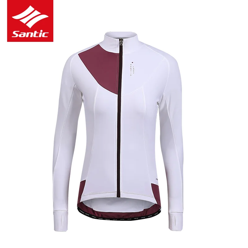 Santic, женская теплая веломайка с длинным рукавом, профессиональная команда, MTB, Шоссейная велосипедная куртка, зимняя, ветрозащитная, сохраняет тепло, велосипедная одежда - Цвет: White