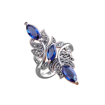 

Carofeez Fashion Blue Rhinestones Zircon Ring For Women Accessories Delicate Flower Ring Wedding Jewelry Party Vintage Gift