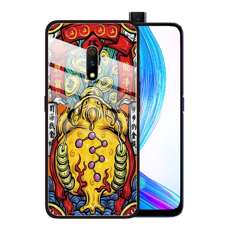 Чехол из закаленного стекла золотого цвета в китайском стиле для OPPO Realme Q 5 Pro XT X2 X Lite 3 Pro F11 F7 F5 F9 Find X Coque Funda