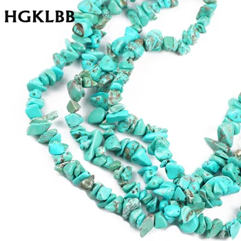 

HGKLBB Irregular Natural Stone Blue Turquoises Gravel Chips Beads For Jewelry Making 86cm strand DIY bracelets Necklace Findings