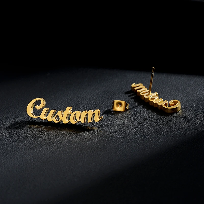 Stainless Steel Gold Stud Earrings Aretes De Mujer Custom Name Personalized Earrings for Women Bridesmaid Oorbellen Voor Vrouwen