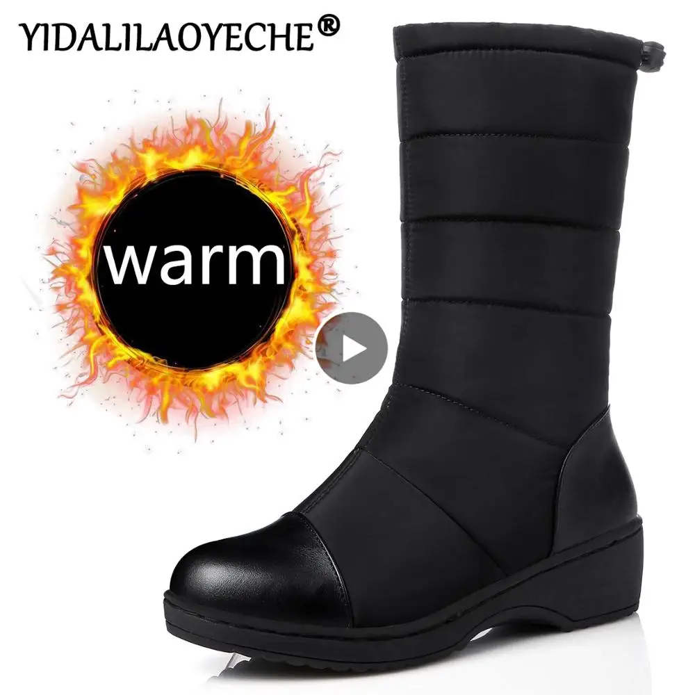 Najtaniej Śniegowce damskie zimowe wodoodporne ciepłe buty na platformie damskie buty klinowe z długość do łydki buty zimowe buty z futerkiem dla kobiet