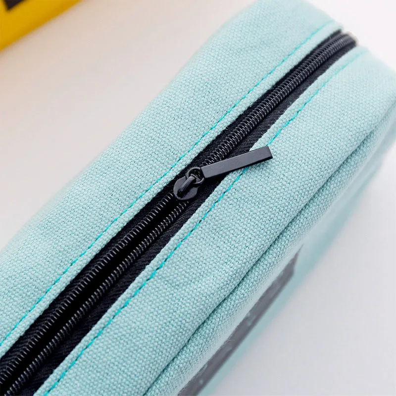 

Student Simple Text Large Capacity Pencil Case Zipper Canvas Makeup Stationery OUJ99