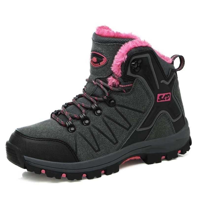 SENTA/Уличная обувь для пеших прогулок; вельветовые мужские теплые зимние ботинки; прогулочная Нескользящая женская обувь для пеших прогулок; обувь для трекинга - Цвет: 8012 Pur Gray Pink