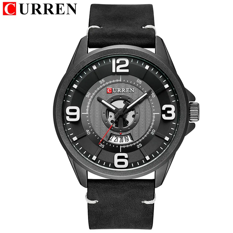 Мужские часы лучший бренд CURREN кожаные Наручные часы аналоговые кварцевые часы для военных времени мужские водонепроницаемые часы модные Relojes Hombre - Цвет: black black