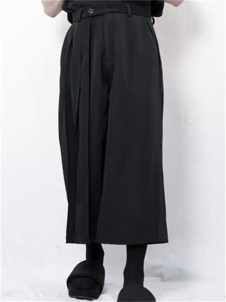 Men's Pant Skirt Wide Leg Pants Spring And Autumn New Asymmetric Dark Ultra Loose Large Size Slimming Nine-Minute Pants