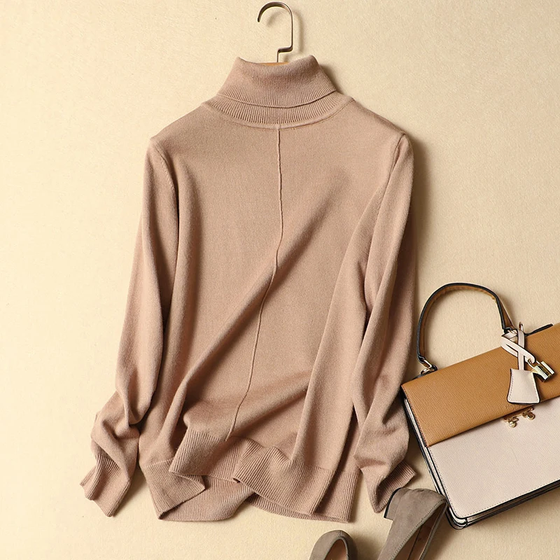 Женские свитера с высоким воротом и пуловеры зима 2020 однотонные вязаные женские