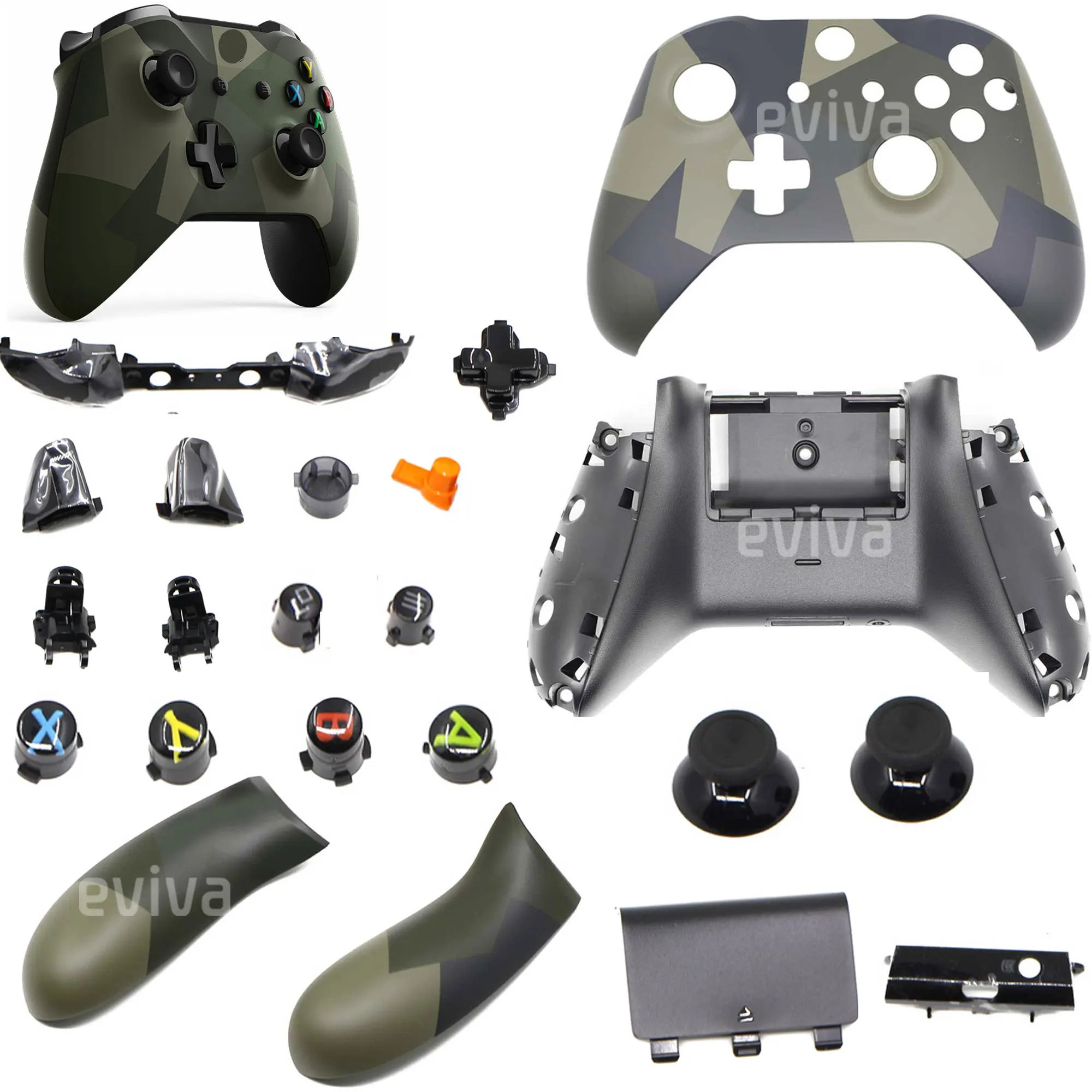 Пластиковый Полный Корпус для Xbox One S Slim Gampad Чехол-рамка с кнопками Mod Kit - Цвет: Army whole set