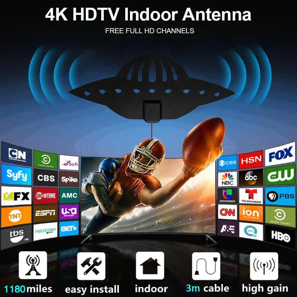 1180 Miles 4K цифровая HD ТВ комнатная антенна с усилителем сигнала Усилитель ТВ радиус прибой HD антенны антенна