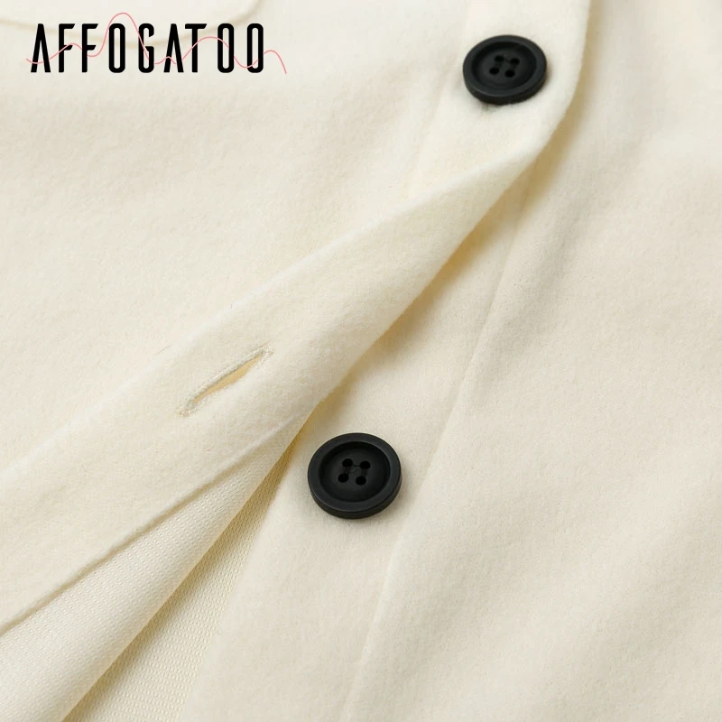 Afogatoo, элегантная уличная одежда, пальто, женское, повседневное, свободные карманы, пояс, Осень-зима, женское твидовое пальто, большие размеры, Женское пальто