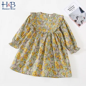 

Humor Bear Children Clothing Girls Dress Lovely Princess Dress Toddler Long Sleeve Ruffles Flowers Baby Kids Party Girls Dress