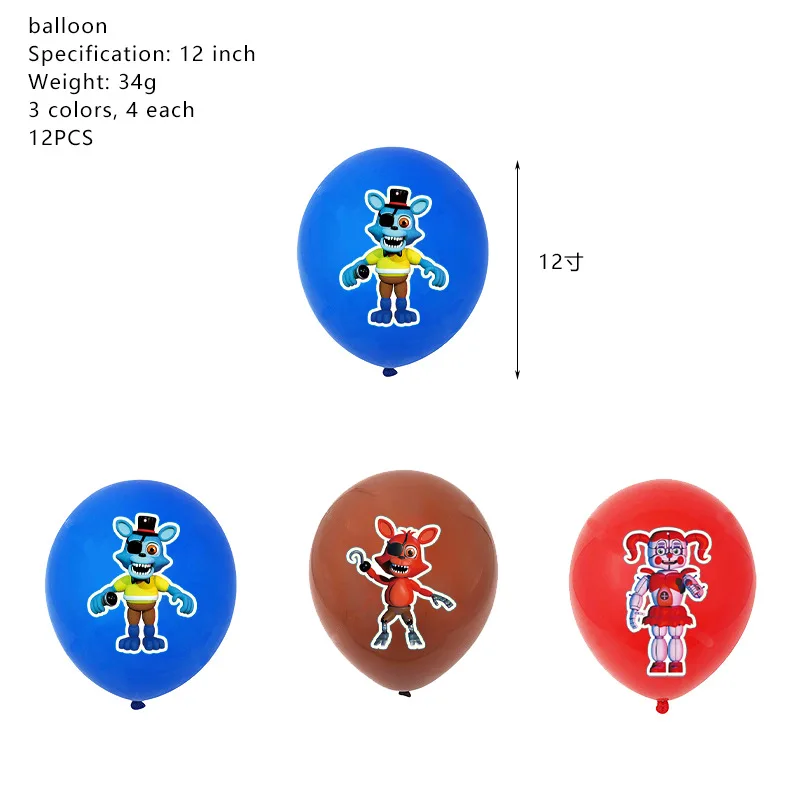 1set Five Night Fred Balloons FNAF Cake Topper Game Toy Fazbear Foxy Bear  Bonnie Happy Birthday Banner Flag Party Decorations