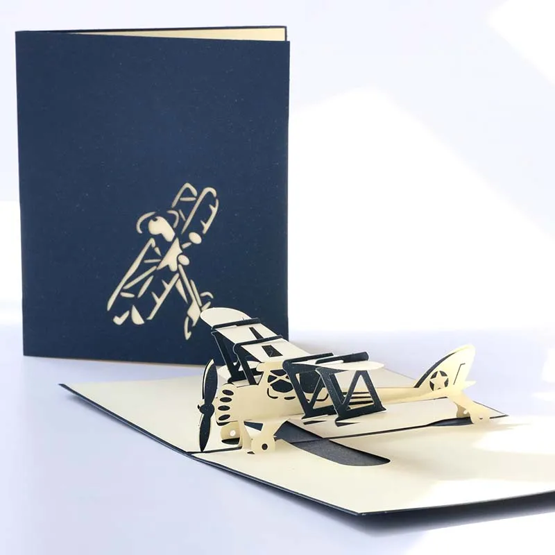 Train Aircraft Sailboat 3D Pop-Up Graduation Creative Greeting Card Production Vintage Postcard Gift Boy's Birthday Thanksgiving