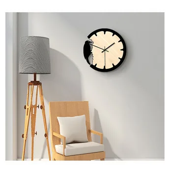 

11inch Woodpecker Hollow Out Wall Clock Creative Nordic Vintage Wood Clocks Living Room Home Decoration Gift Loudspeaker Mute
