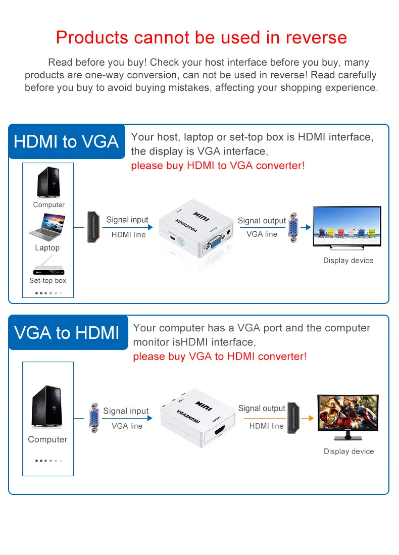 HDMI to VGA cable Converter adapter 1080P Audio Connector HDMI 2VGA with Audio for PC Laptop to HDTV Projector