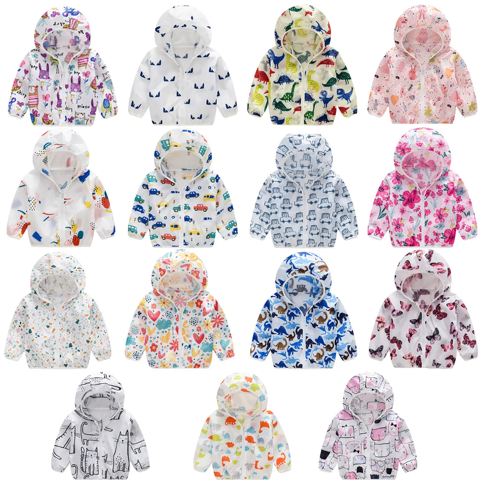 1-5Y Baby Jackets Summer Sunscreen Toddler Kids Baby Grils Boys Jacket Long Sleeve Cartoon Print Zipper Hooded Outerwear Clothes baby jacket