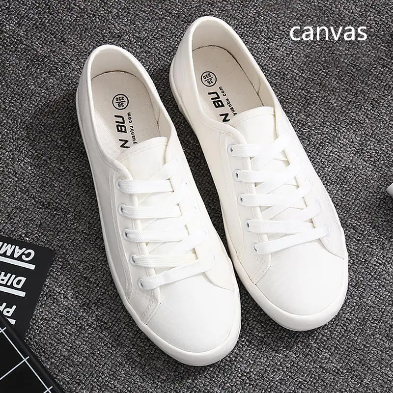 White canvas Новинка года; сезон весна; tenis feminino; белые туфли на шнуровке; женская однотонная обувь из искусственной кожи; повседневная женская обувь; кроссовки - Цвет: White canvas