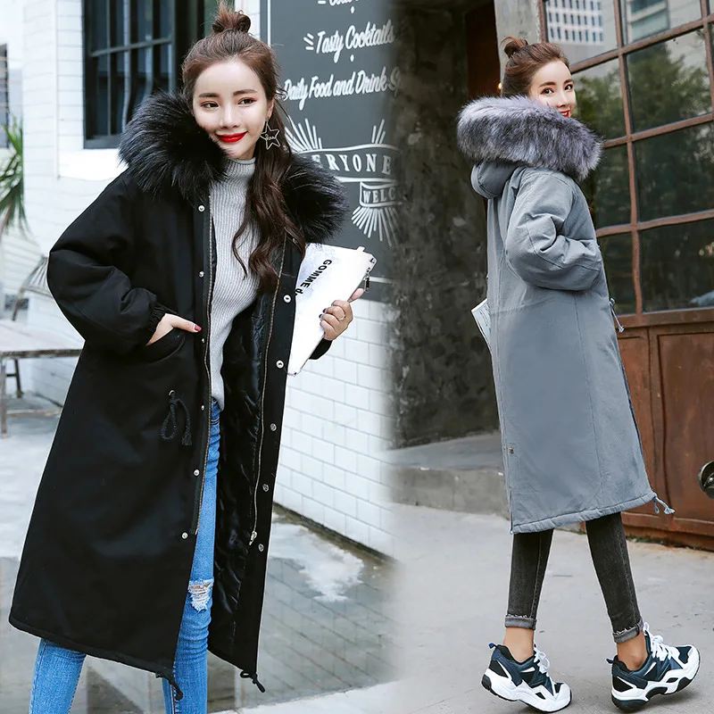 

Korean-style Ultra Large Fur Collar Cotton-padded Jacket Coat Thick down Coat Mid-length Loose-Fit Student down Feather Cotton-p