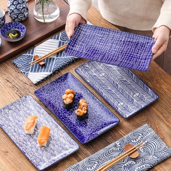 

Vancasso Takaki 4-Pieces Japanese Style Ceramic Porcelain Rectangular Sushi Plates Set Multi-Colour Snack Fruit Plate Set