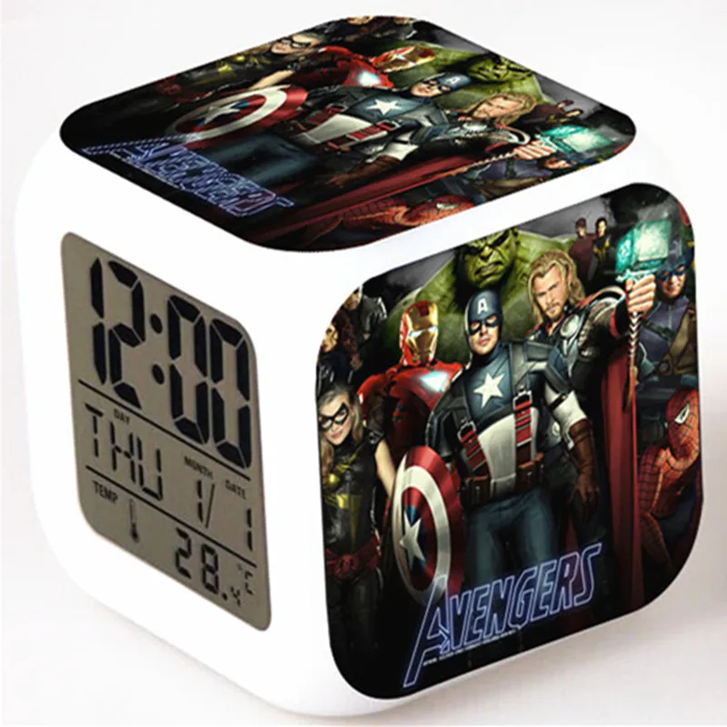 

The Avengers LED Alarm Clock Cartoon Digital Alarm Clock Kids Toys Wake Up Light Led Clock Despertador Table Reveil Desk Wekker