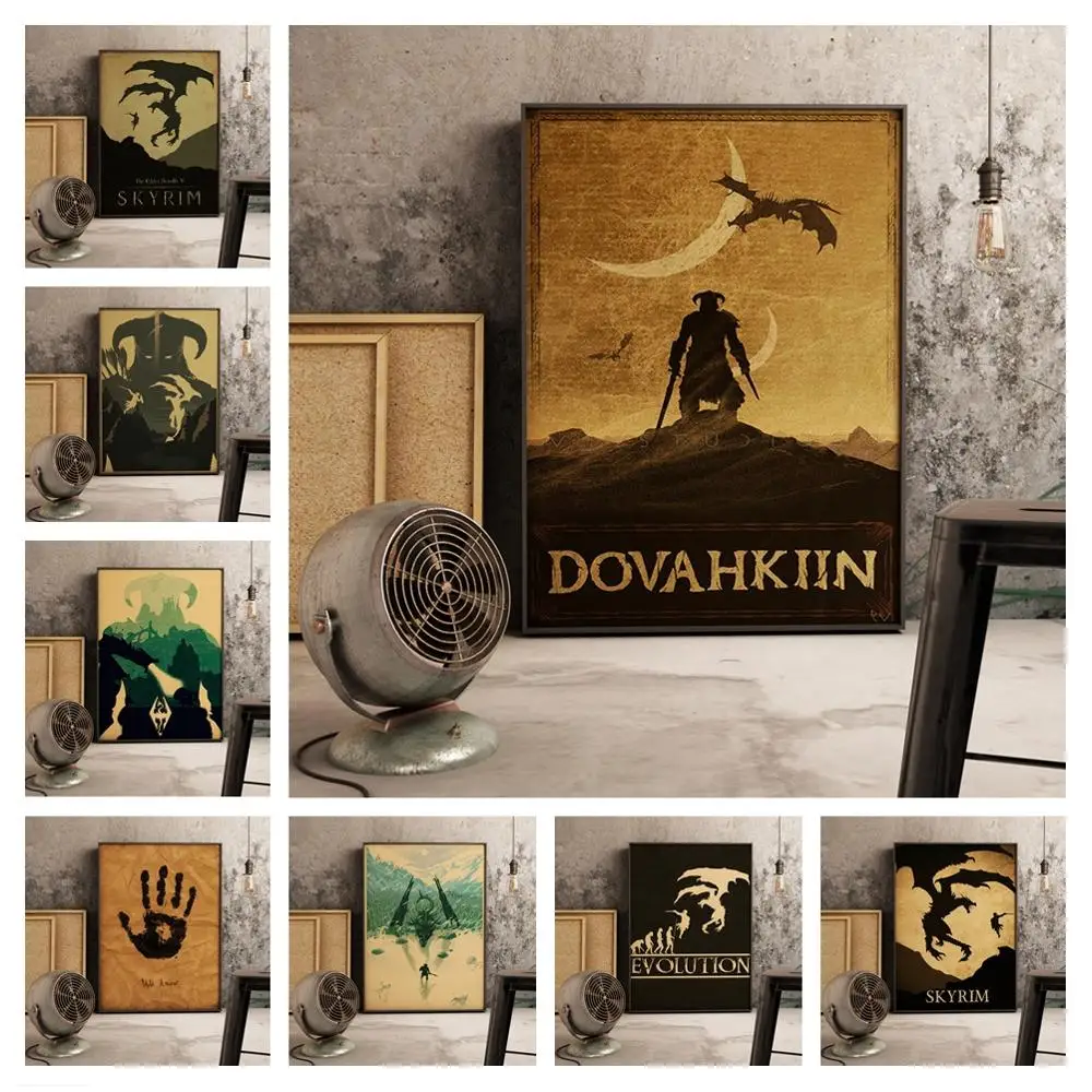 Skyrim Классическая игра ретро скандинавские плакаты и принты настенная живопись