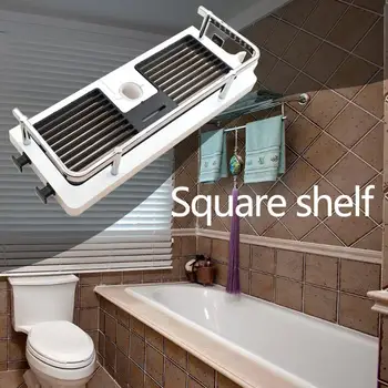 

Rectangle Bathroom Pole Shelf Household Shower Bath Storage Rack Multi-functional Home Shampoo Towel Tray Organizer