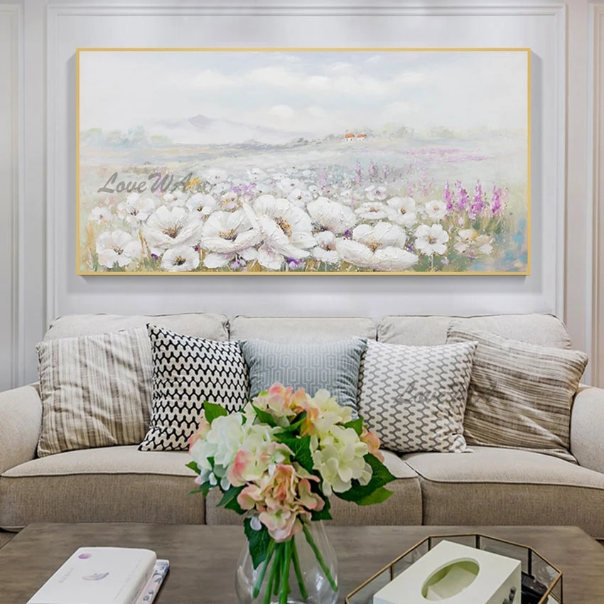 Quadro grande soggiorno senza cornice fatto a mano bellissimo fiore  paesaggio pittura a olio ristorante Wall Art decorazione decorazioni per la  casa - AliExpress