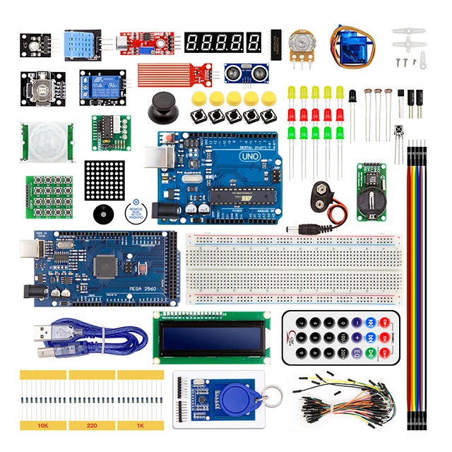 

A2-Diy Starter Kit for Arduino Uno R3 / mega 2560 / Servo /1602 LCD / jumper Wire/ HC-04/SR501 with retail box