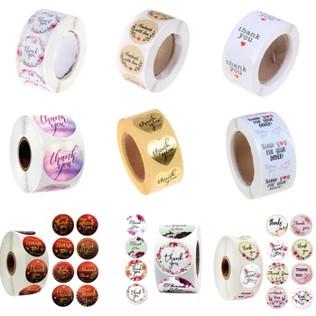 

500pcs/roll 25 Styles Flowers Heart THANK YOU Adhesive Stickers Scrapbooking Stationery Cake Biscuit Baking Sealing Labels Gift