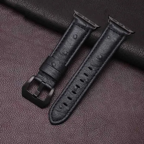 Ostrich pattern кожаный ремешок цвета: черная, синяя, коричневая Браслет Fit apple iwatch1/2/3/4 smart watch аксессуары - Цвет ремешка: black black