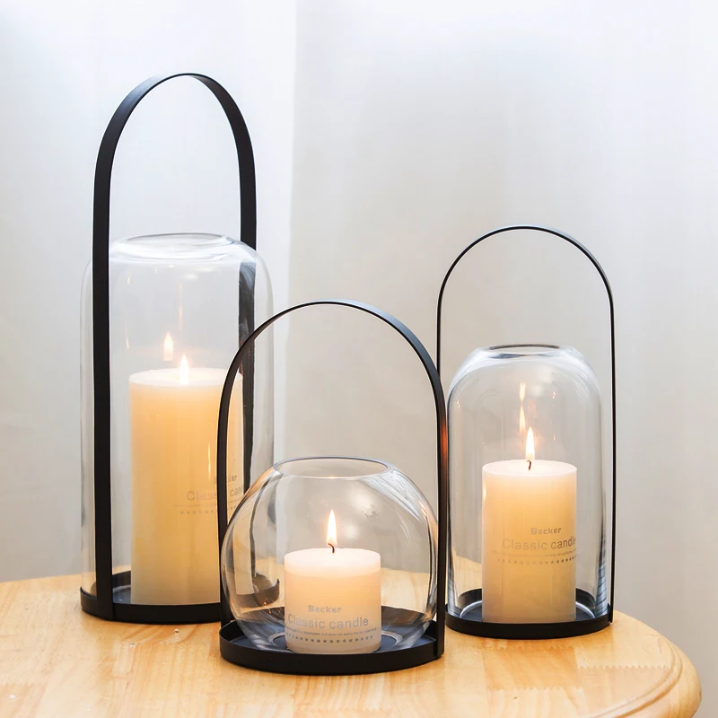 Nordic Lantern Candle Holder Transparent Glass Modern Wall Garden Candle Holder Hanging Table
