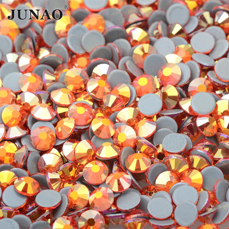 JUNAO SS 6 10 16 20 30 Wholesale AB Crystals Hot Fix Glass Rhinestone Flatback Iron On Strass In Bulk Hotfix Crystal Stones