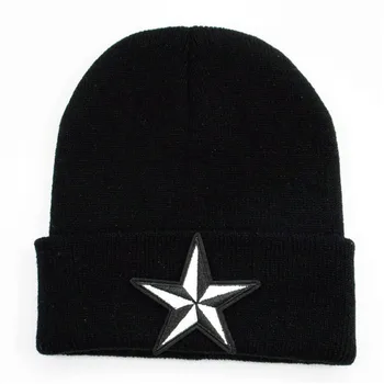 

big stars embroidery Cotton Thicken knitted hat winter warm hat Skullies cap beanie hat for kid men and women 261