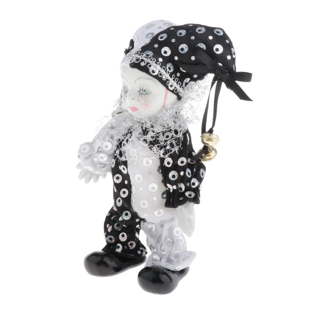 17cm Porcelain Triangel Doll Small Clown Doll Funny Clown Model Figurines Souvenirs Crafts Black and White 17cm Porcelain Triangel Doll Small Clown Doll Funny Clown Model Figurines Souvenirs Crafts Black and White
