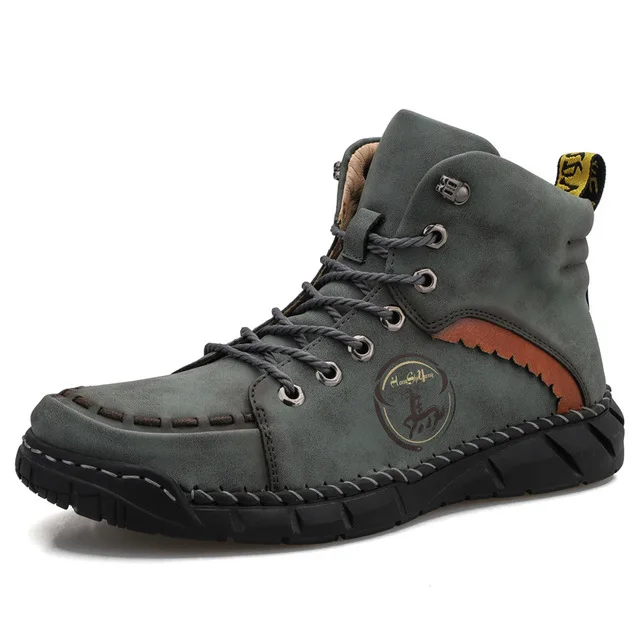 Classic Mens Ankle Boots Handmade Leather Mens Winter Boots Soft Comfortable Mens Motorcycle Boots Zapatillas Hombre 38-50